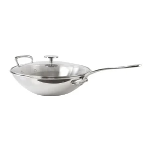 Mauviel 32 cm Wok with glass lid and Long Handle