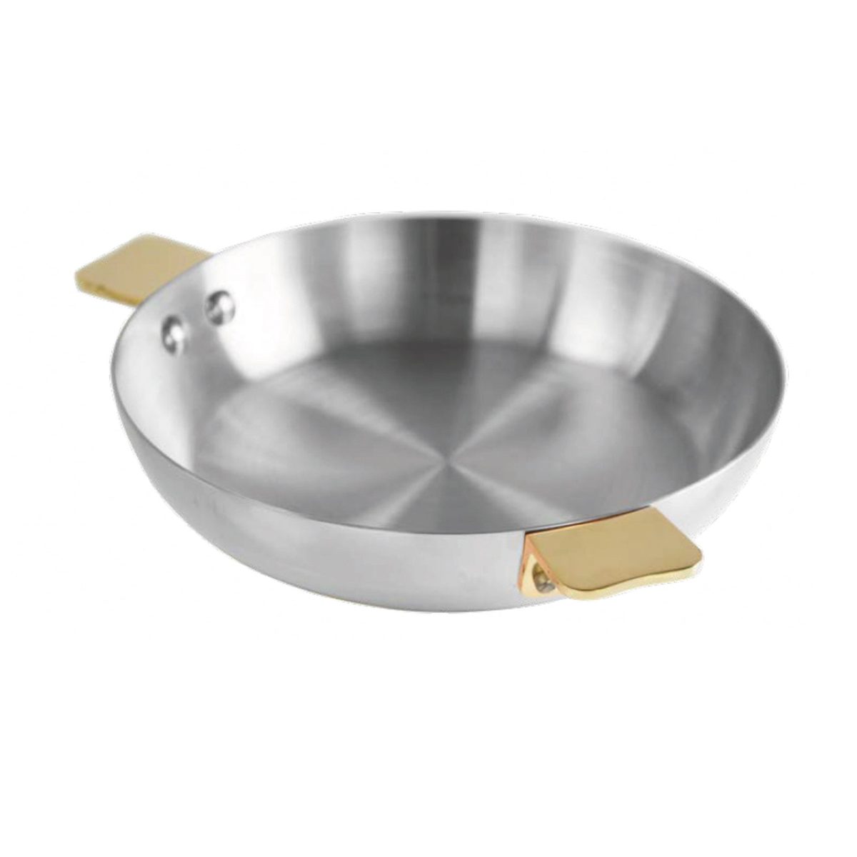 mauviel art deco stainless round pan with brass handles 6 3 1de3bb3d
