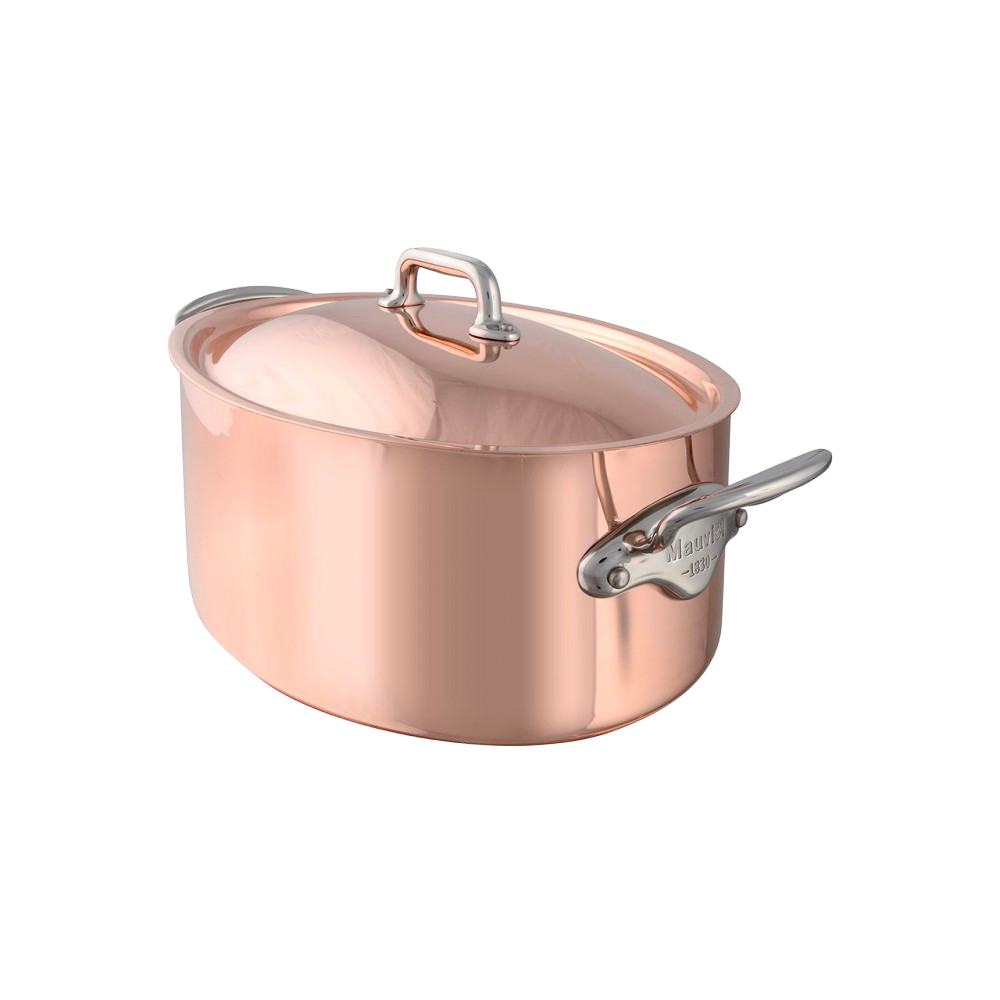Mauviel M’Heritage M’150 S Copper Oval Stewpan With Lid, Cast Stainless Steel Handles, 7.2-Qt