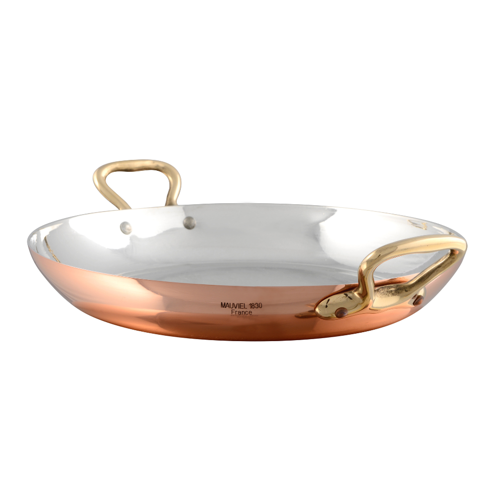mauviel mtradition polished copper tin inside round pan with 1326590d