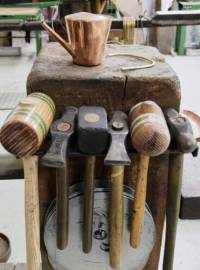 Planishing hammers on the workshop block